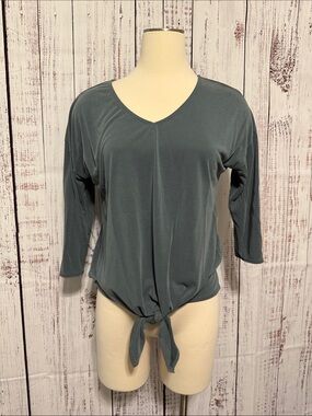 Green Envelope Slate Green V-Neck Tie-Front Top